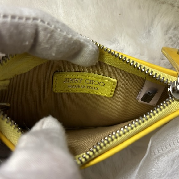 Jimmy Choo Yellow patent leather star studded keychain cardholder pouch - Picture 9 of 16